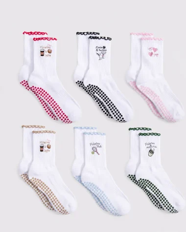 Custom Embroidery Pilates Grip Socks with Anti-Slip Sole for Private Label Studio Brands