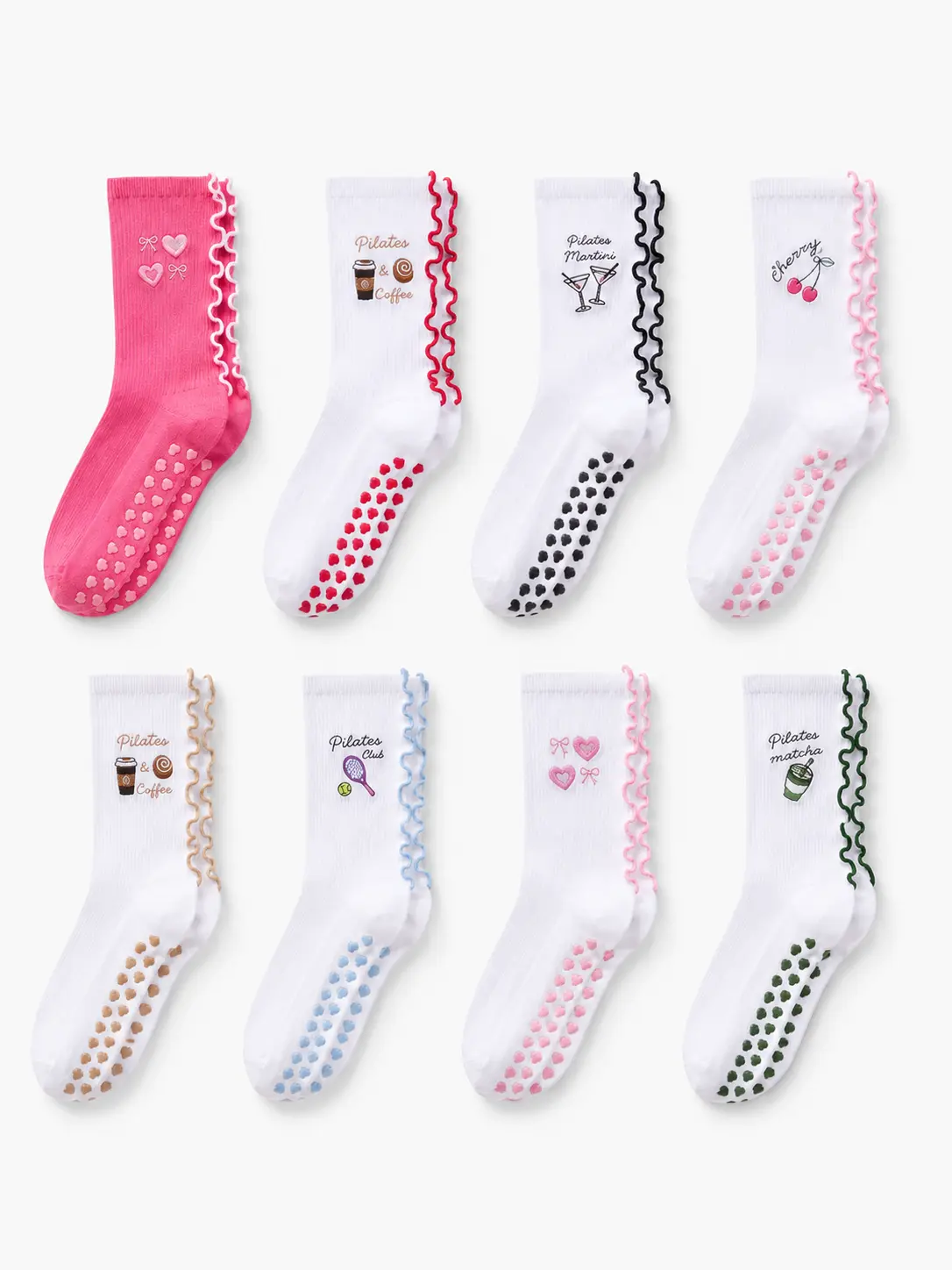 Custom Embroidery Pilates Grip Socks with Anti-Slip Sole for Private Label Studio Brands